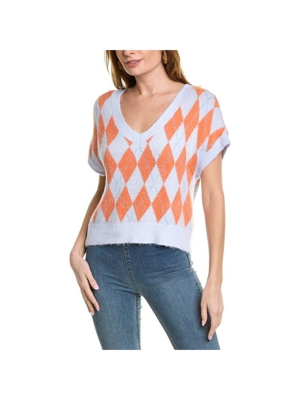 Free People BNWT vneck arglye sweater vest sz small blue orange NEW
